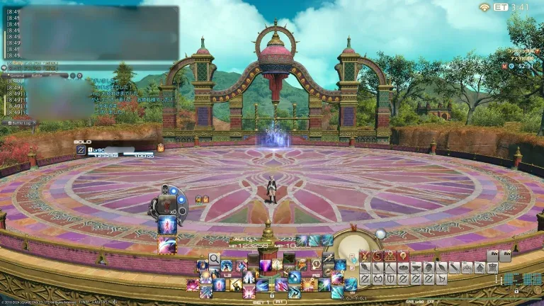 16:9のフルHDで表示したFF14の討滅戦。画面の左右が切り取られている