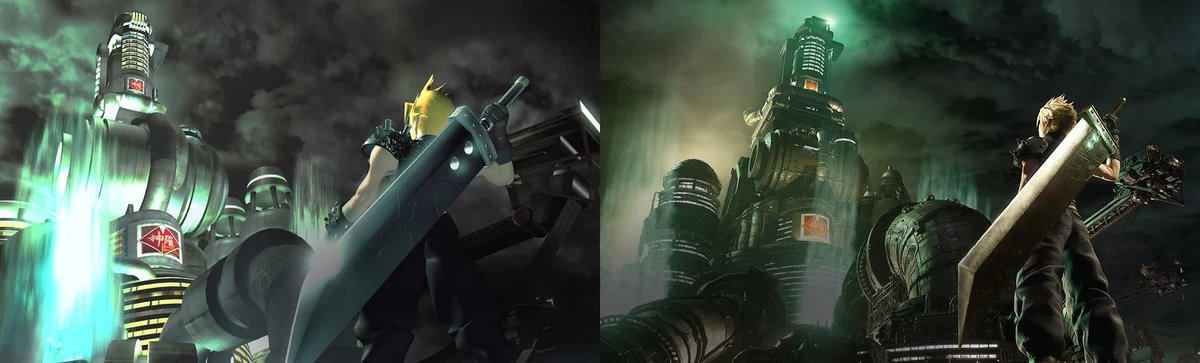 1997年のオリジナル版と現行FF7の神羅ビル前を並べたグラフィック比較