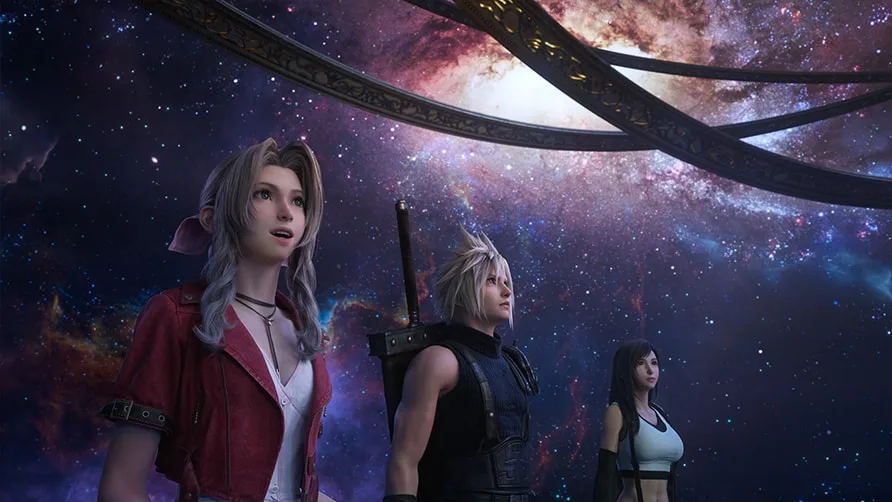 星空を見上げるエアリス・クラウド・ティファの3人