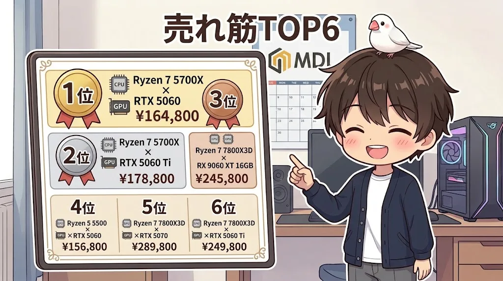 MDLの売れ筋ゲーミングPCランキング上位6モデルと価格の一覧